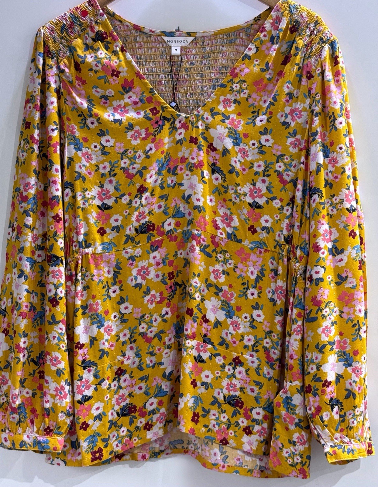 Monsoon Ditsy Floral Top Mustard Yellow Multi Size M UK 12/14 NWT