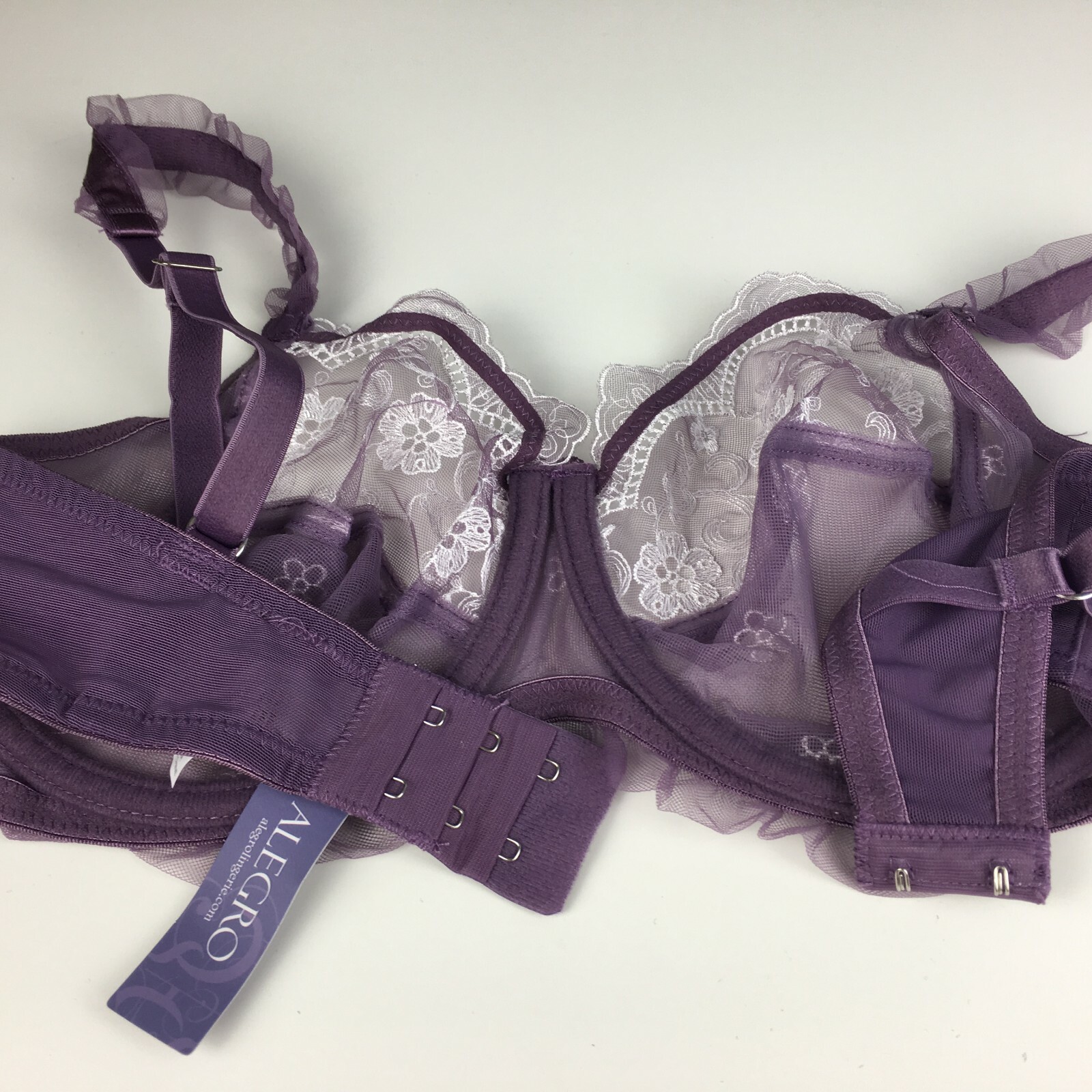 ALEGRO Sheer with Lace Underwire Sexy Lingerie Bra – Violet 9003 – 30-40 NWT