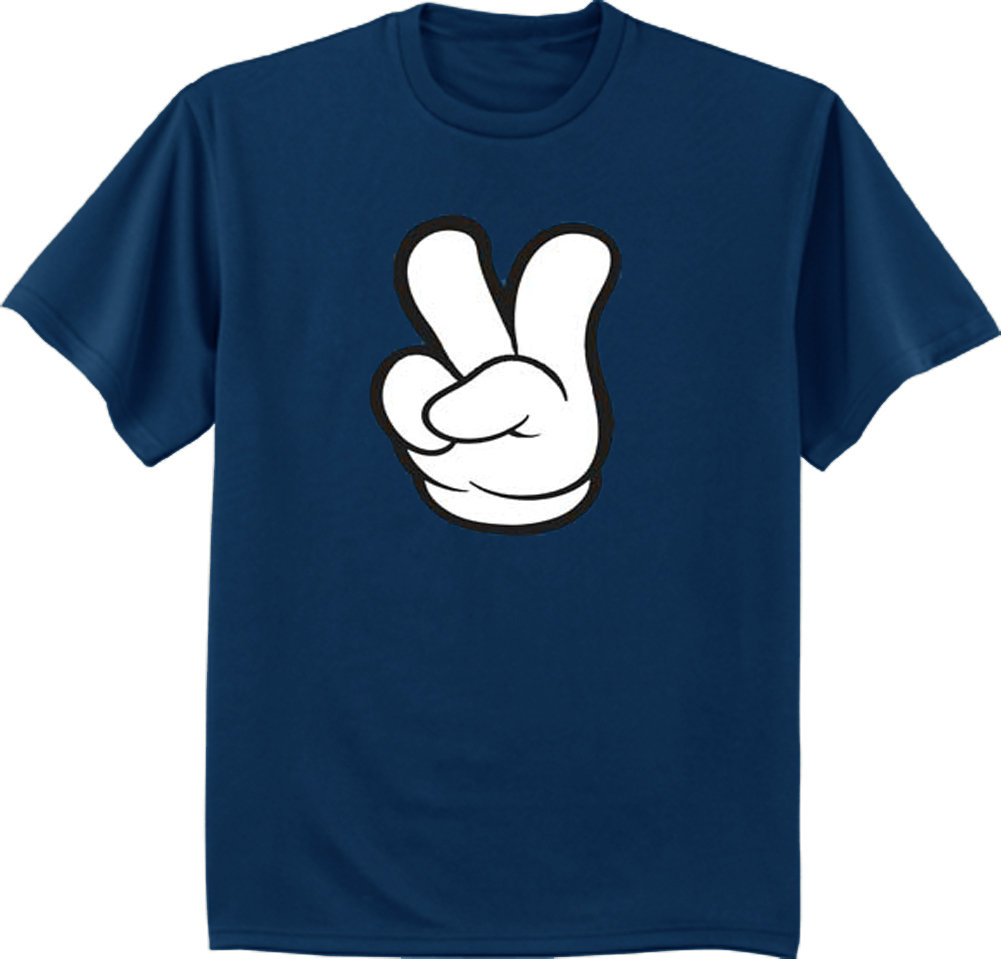 Men’s t-shirt peace sign fingers hand sign peace symbol mens tee navy blue