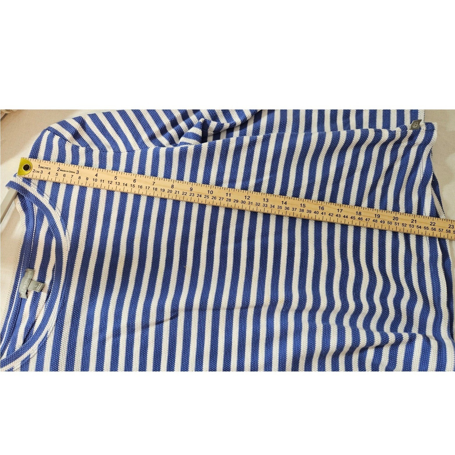 T by Talbots Blue White Striped Waffle Knit Top Keyhole Back Womens Large