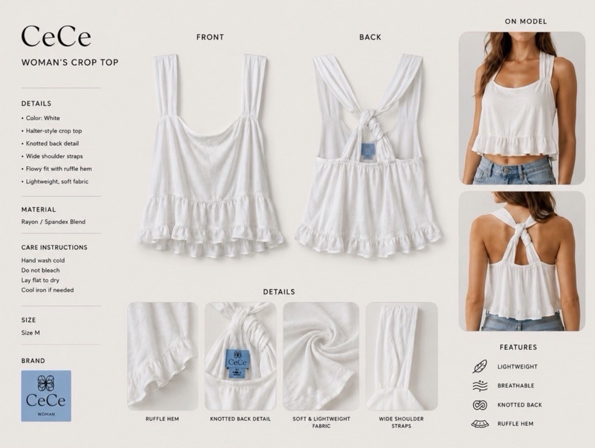 CeCe White Knot-Back Ruffle Top Size M Sleeveless Blouse New NWT Summer Spring