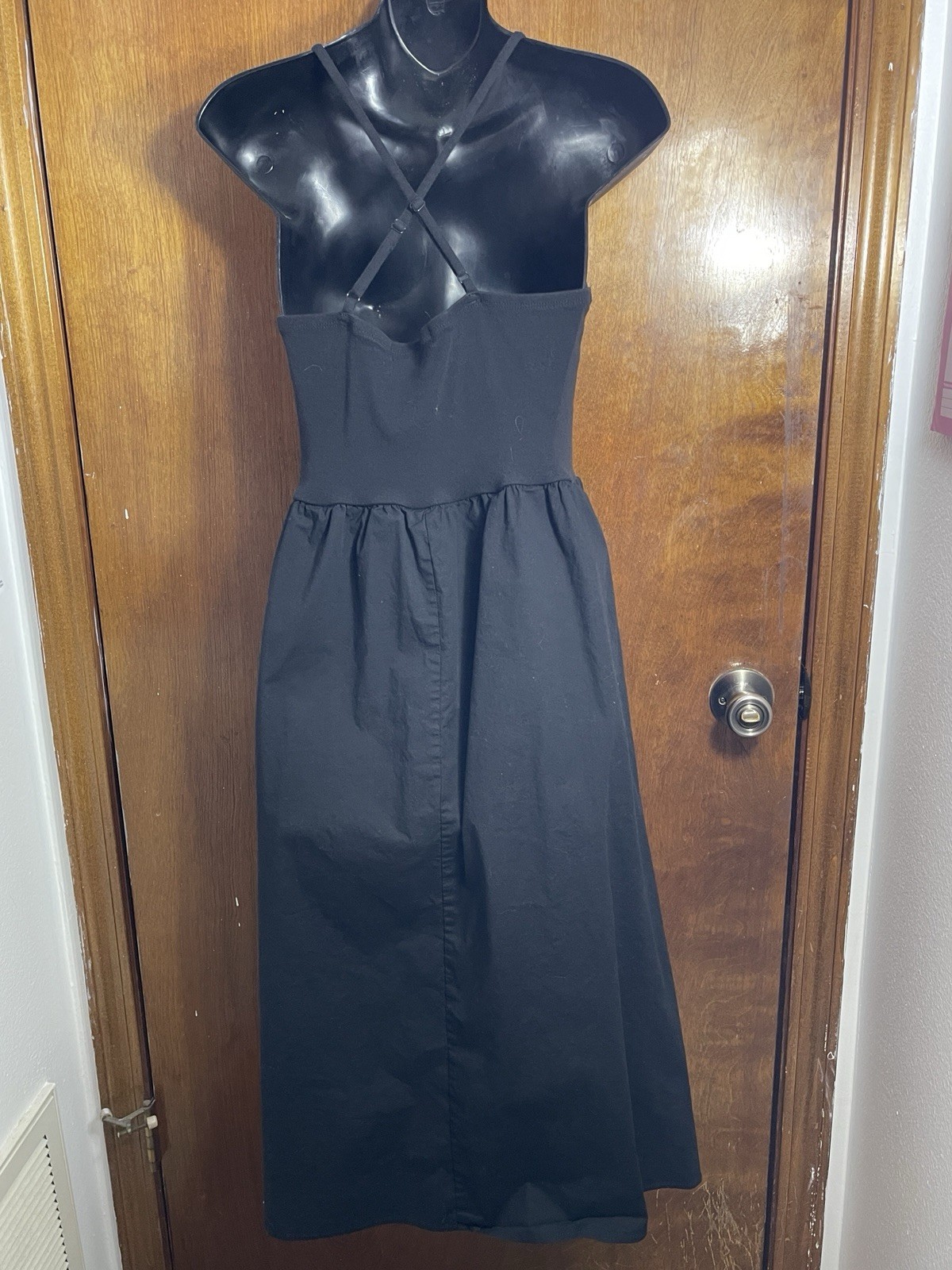 Madden Girl L Black Solid Fit & Flare Square Neck Spaghetti Strap Midi Dress