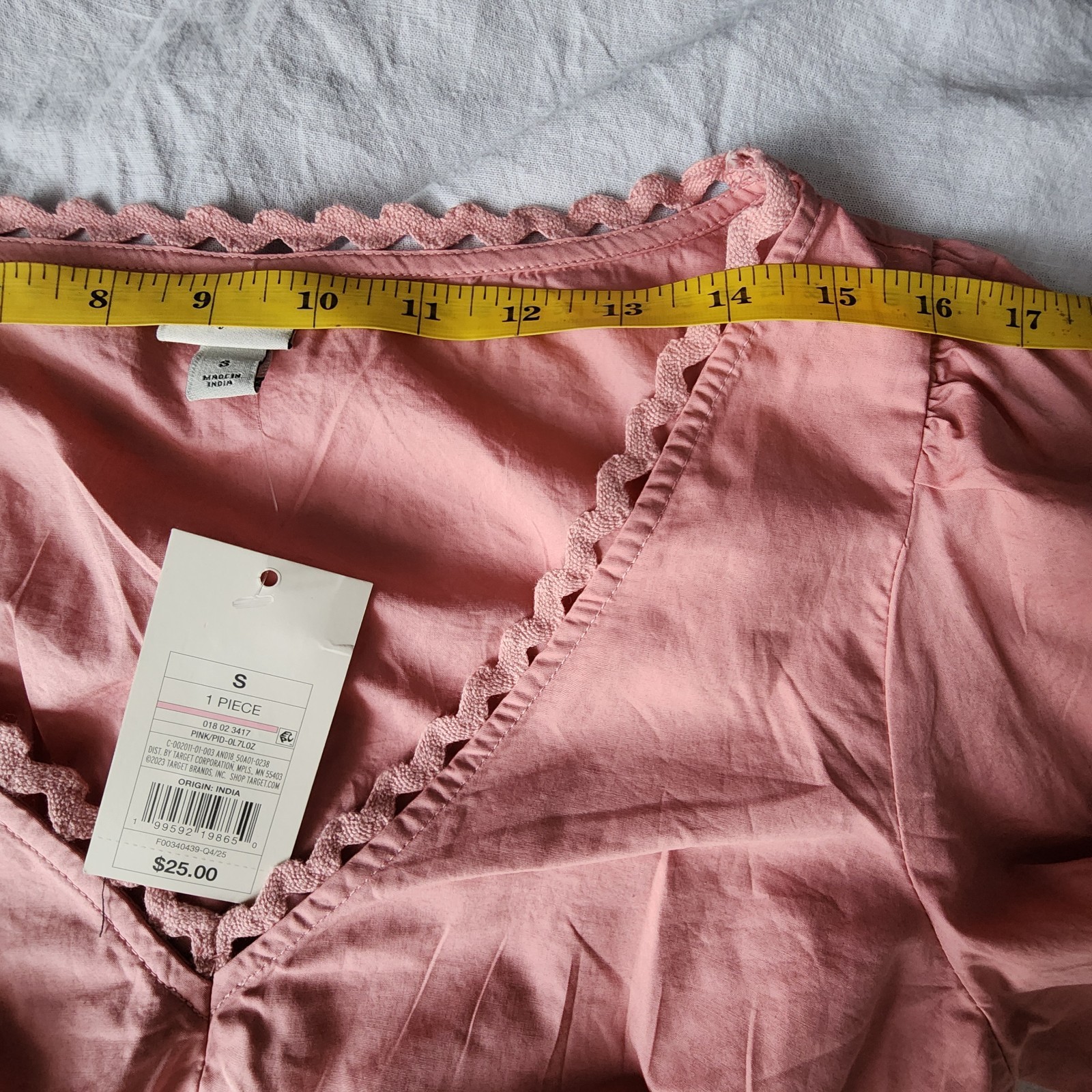 A New Day Pink Cotton Woven Cropped babydoll Puff Sleeve Smock Blouse S cottage
