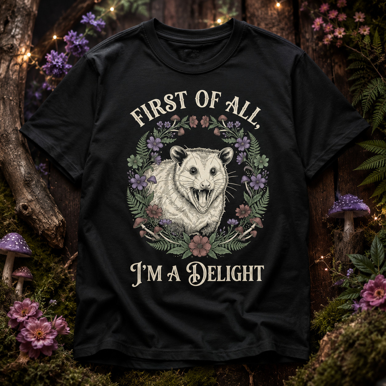 First Of All I’m A Delight Sarcastic Possum Opossum Vintage Women T-Shirt