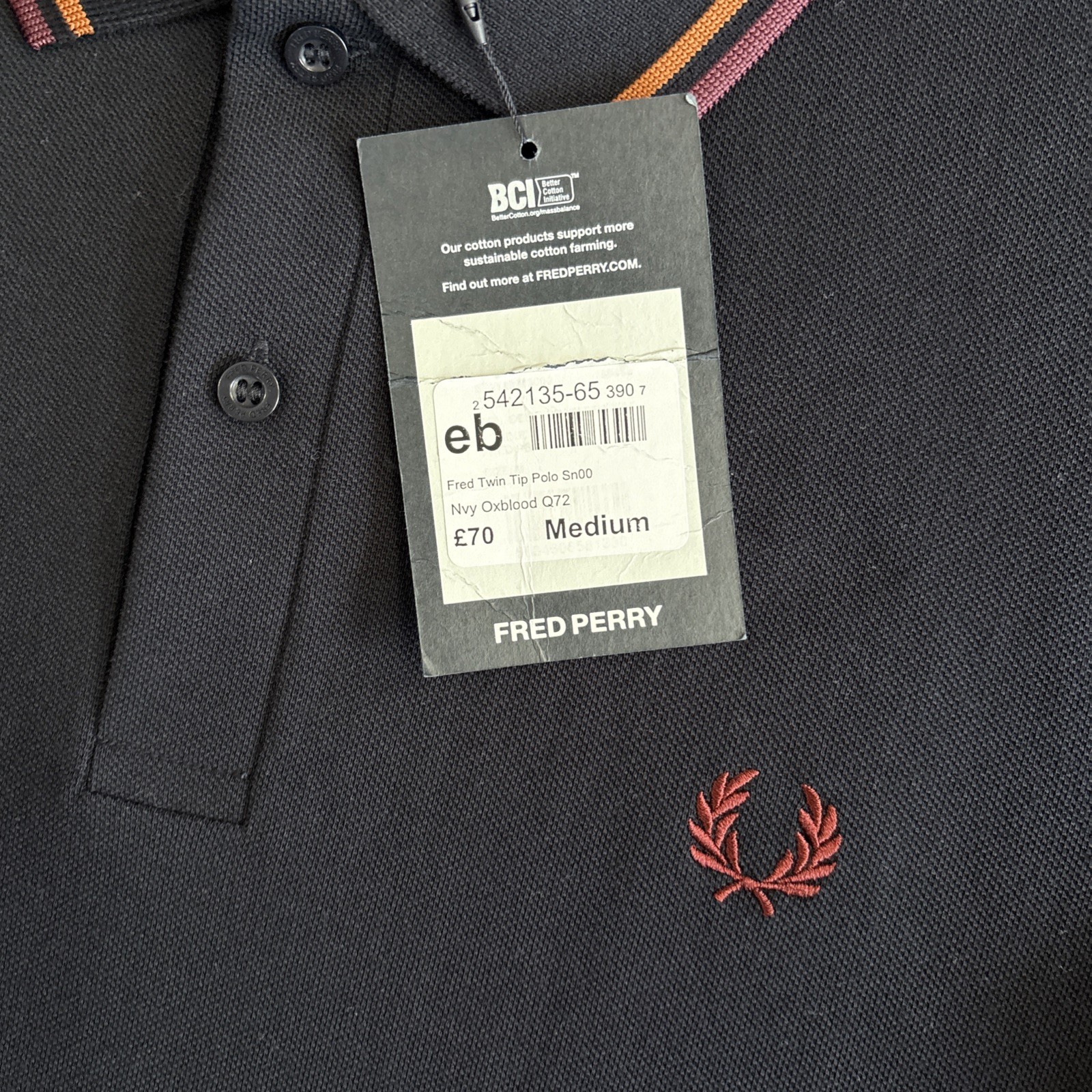Fred Perry M3600 Mens Medium Twin Tipped Polo Shirt Navy Blue Mod Ska BNWT