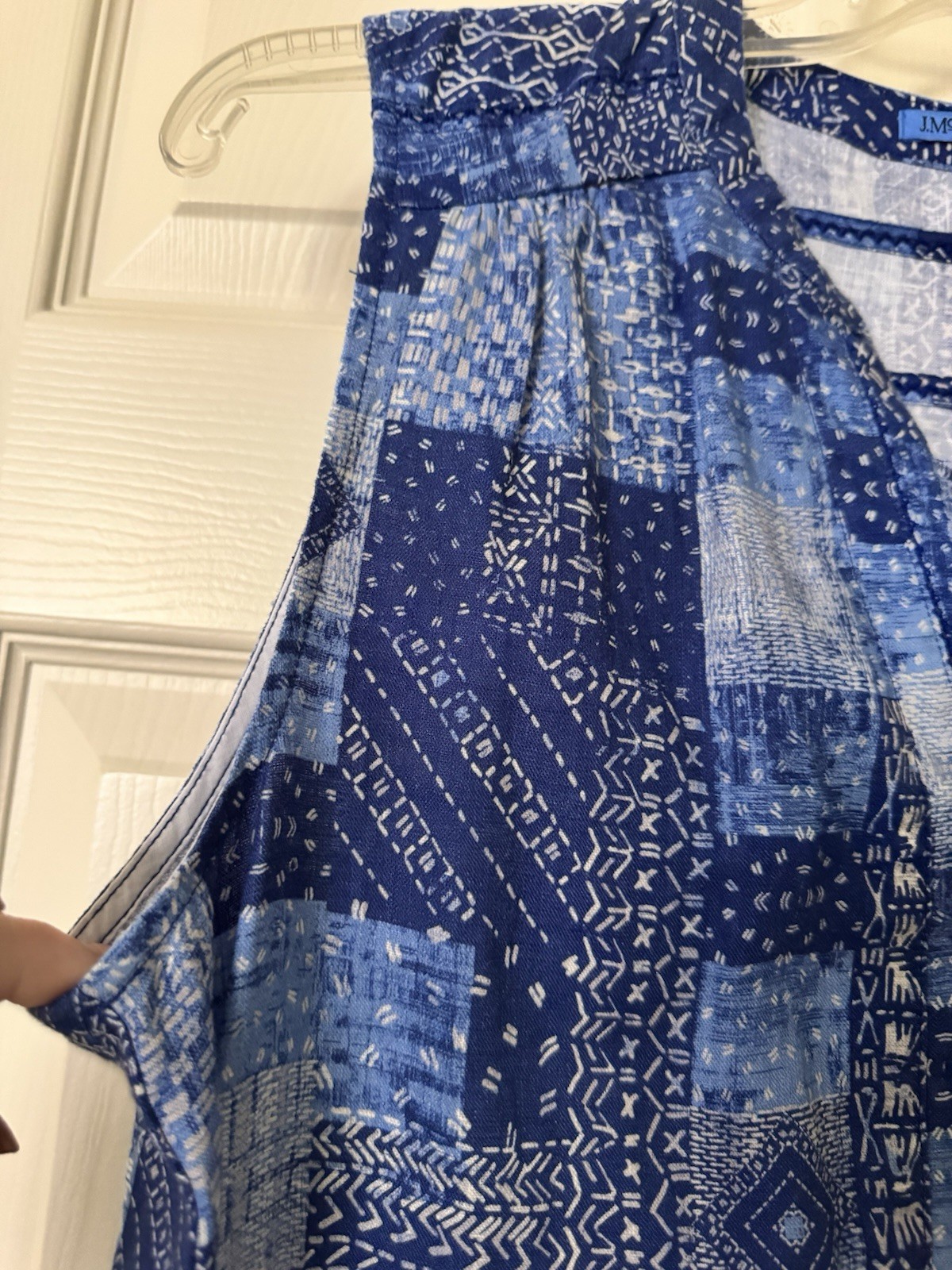 NWT J. McLaughlin NYLEE SLEEVELESS LINEN DRESS Diamond Patch Blue, LARGE $198