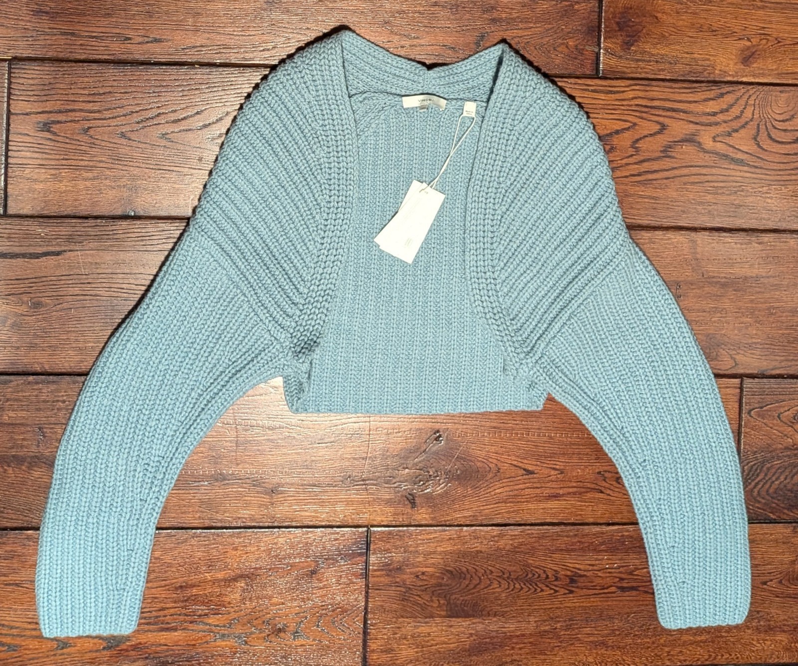 VINCE Lofty Rib Bolero Shrug Cardigan in Pale Blue Wool Cashmere Crop M/L – NWT