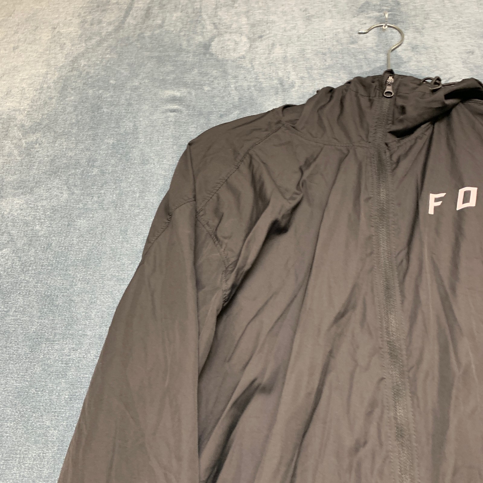 Fox Racing Windbreaker Jacket Men Large Black Lined Graphic Logo Hooded Full Zip