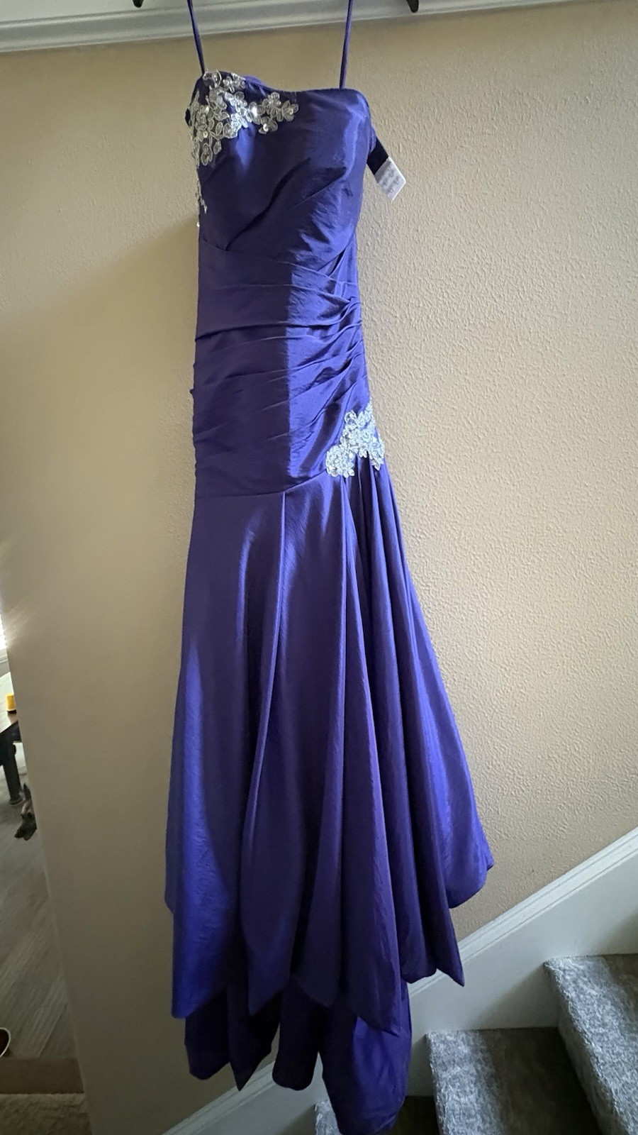 Purple Taffeta Mermaid Gown Sweetheart Strapless Long Beaded Prom Formal