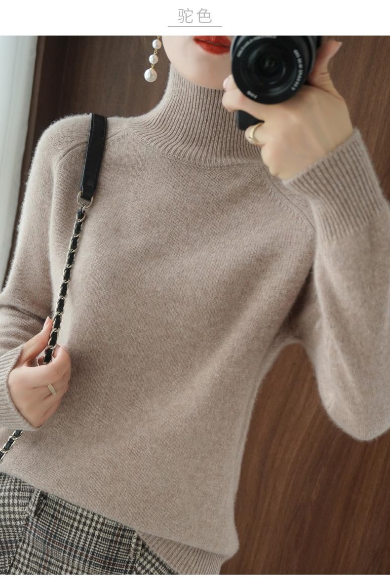 Women Merino Wool Sweater Mock Neck Cashmere Knit Winter Soft Top
