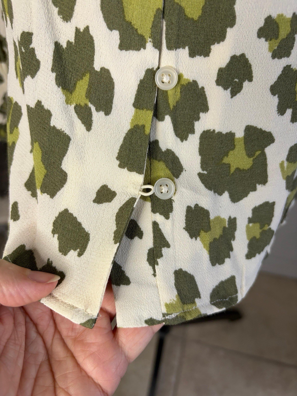 Loft Animal Print Blouse Small NWT New Green Cheetah Leopard Smocked Sleeves