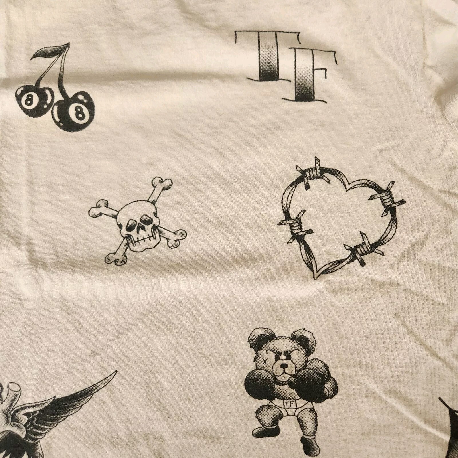 Teddy Fresh Vintage Tattoo Tee T-shirt Size S Women’s Men’s Cream Black Unisex