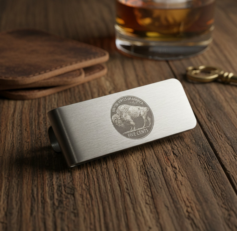 Buffalo 5 Cents Nickel Coin Design Stainless Steel Money Clip Wallet