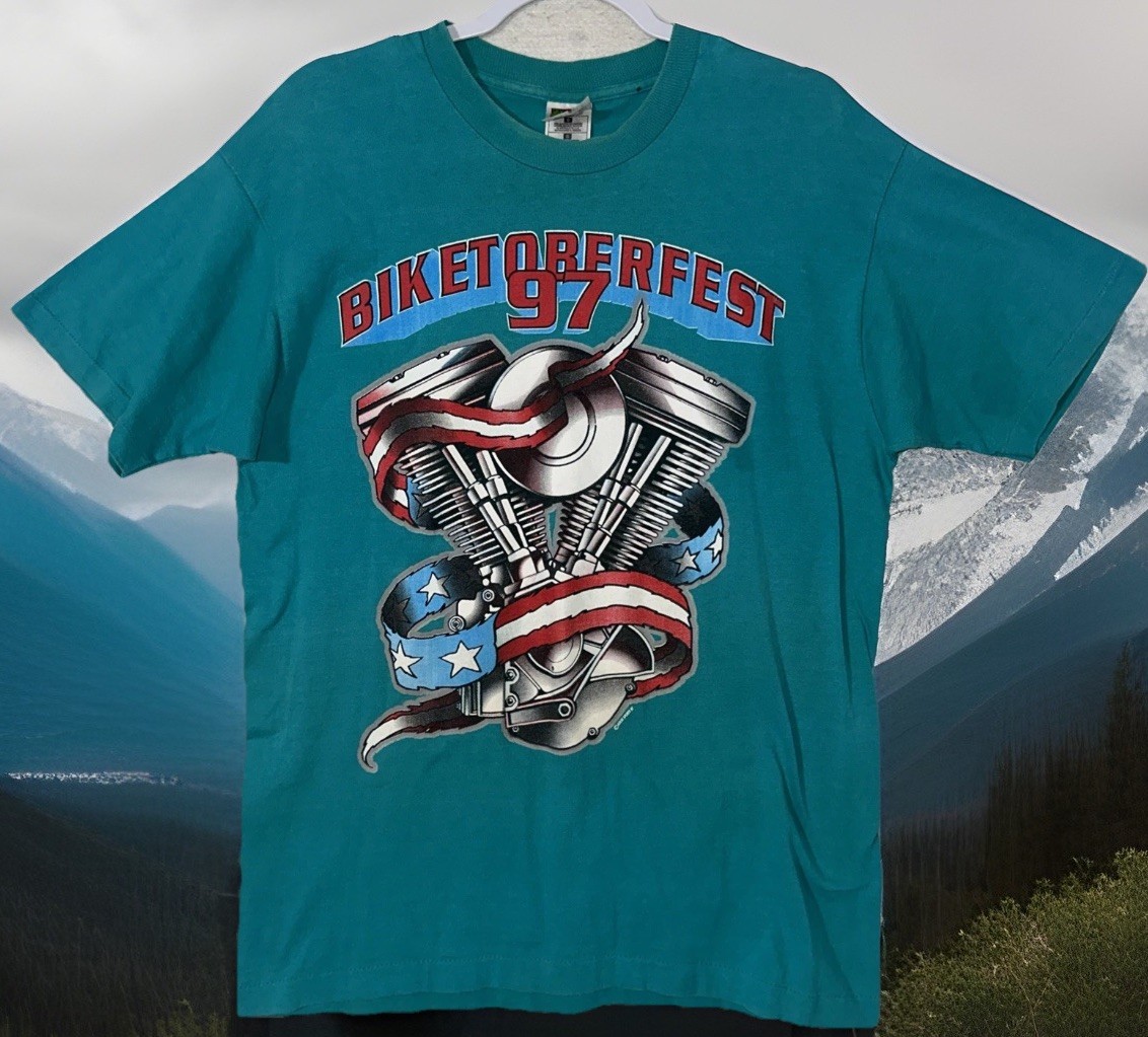VTG 1997 Biketoberfest T-shirt L Teal Single Stitch Good Sports USA FOTL Heavy