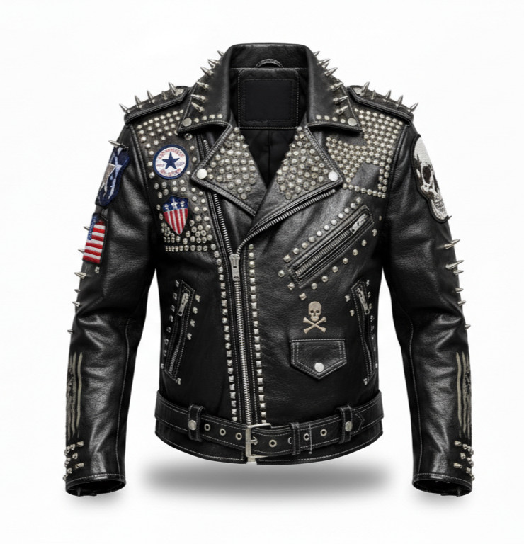 Men’s Studded Leather Jacket | Punk Rock Biker | Spiked Moto | Heavy Metal Style