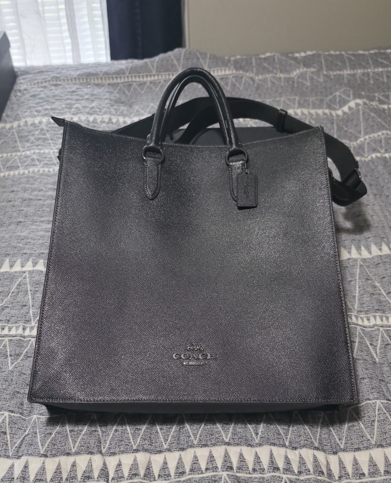 Coach Dylan Black Pebbled Leather Large Satchel Top Handle Zip Tote