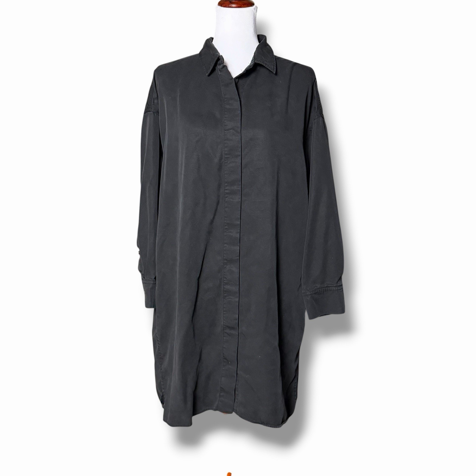 COS Womens 12 Black Long Sleeve Shirt Dress Button Up 100% Cotton Black NWOT