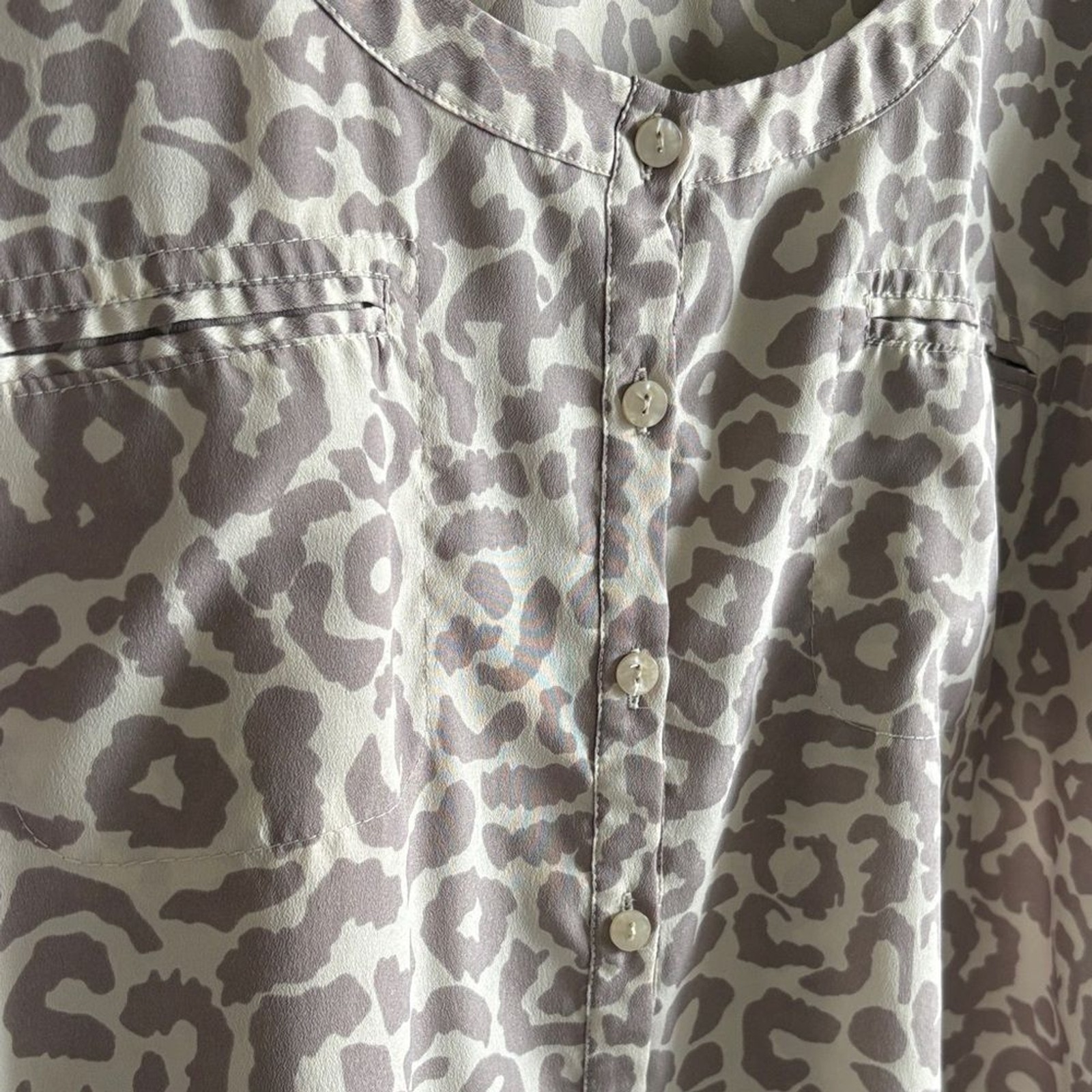 LOFT XL Leopard Print Blouse Soft Neutral Button Top