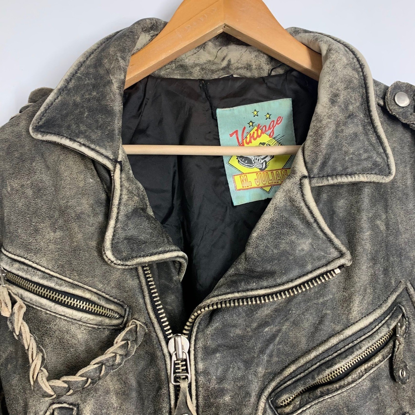 Vintage M.Julian Distressed Leather Motorcycle Jacket Moto Biker Style Size L