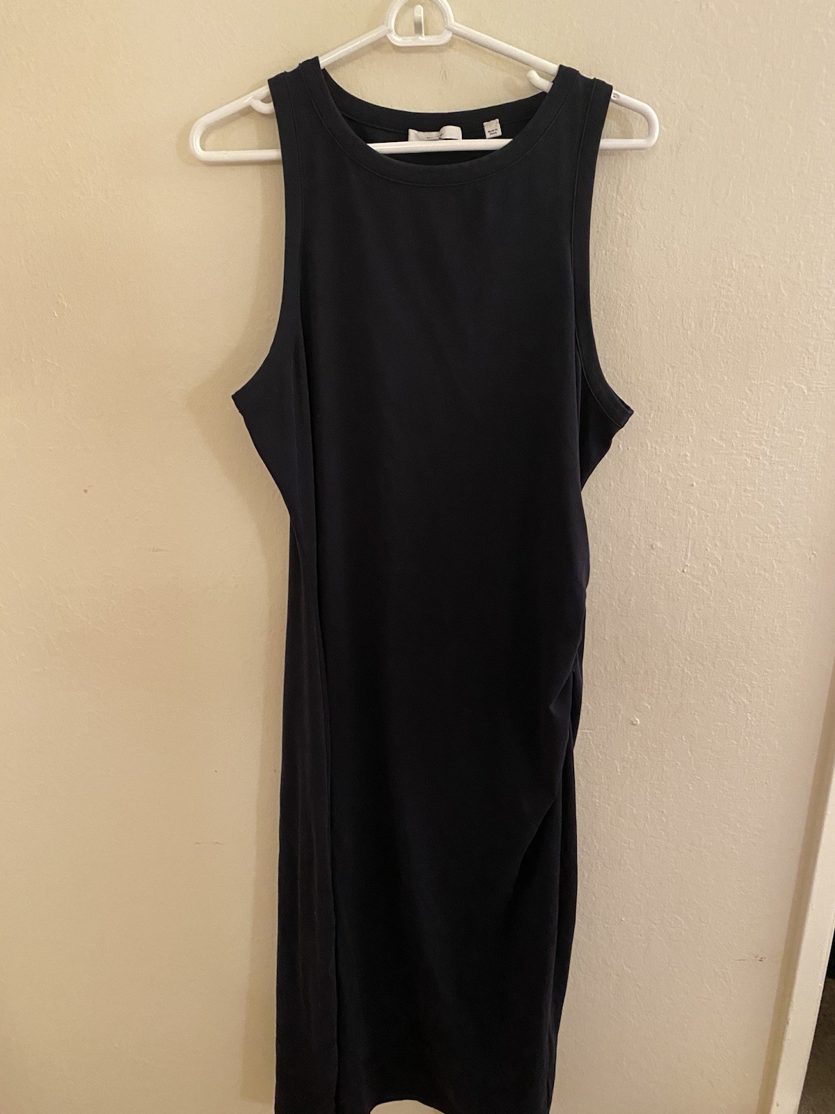 Vince Side Ruched Sleeveless Knit Midi Dress Black, Size L