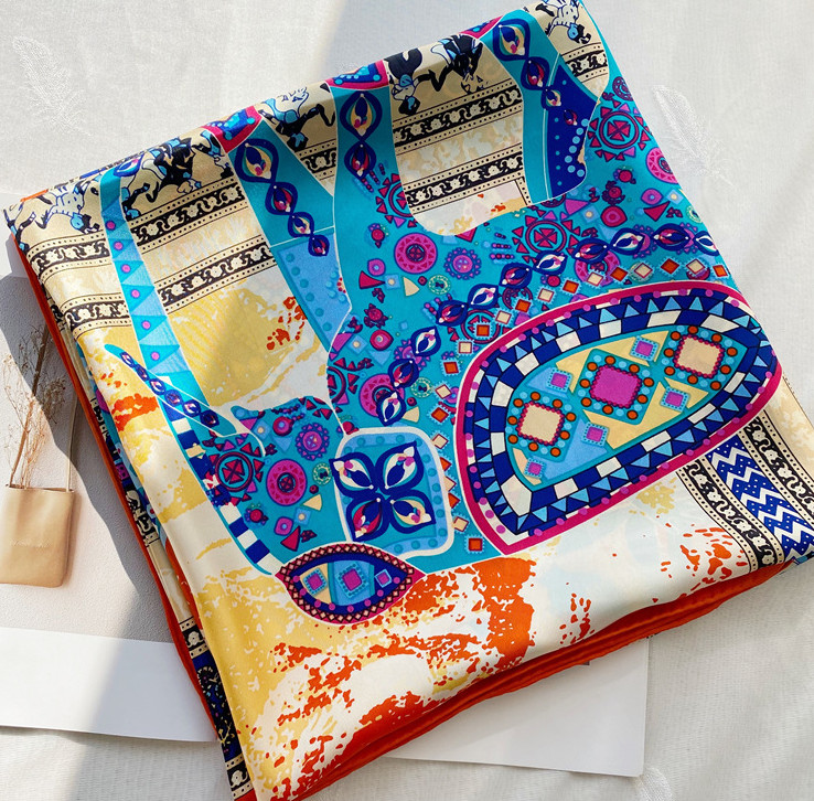 100% Silk elephant Print Pure Twill Silk Wrap Scarf Bandana Large Shawl 53″