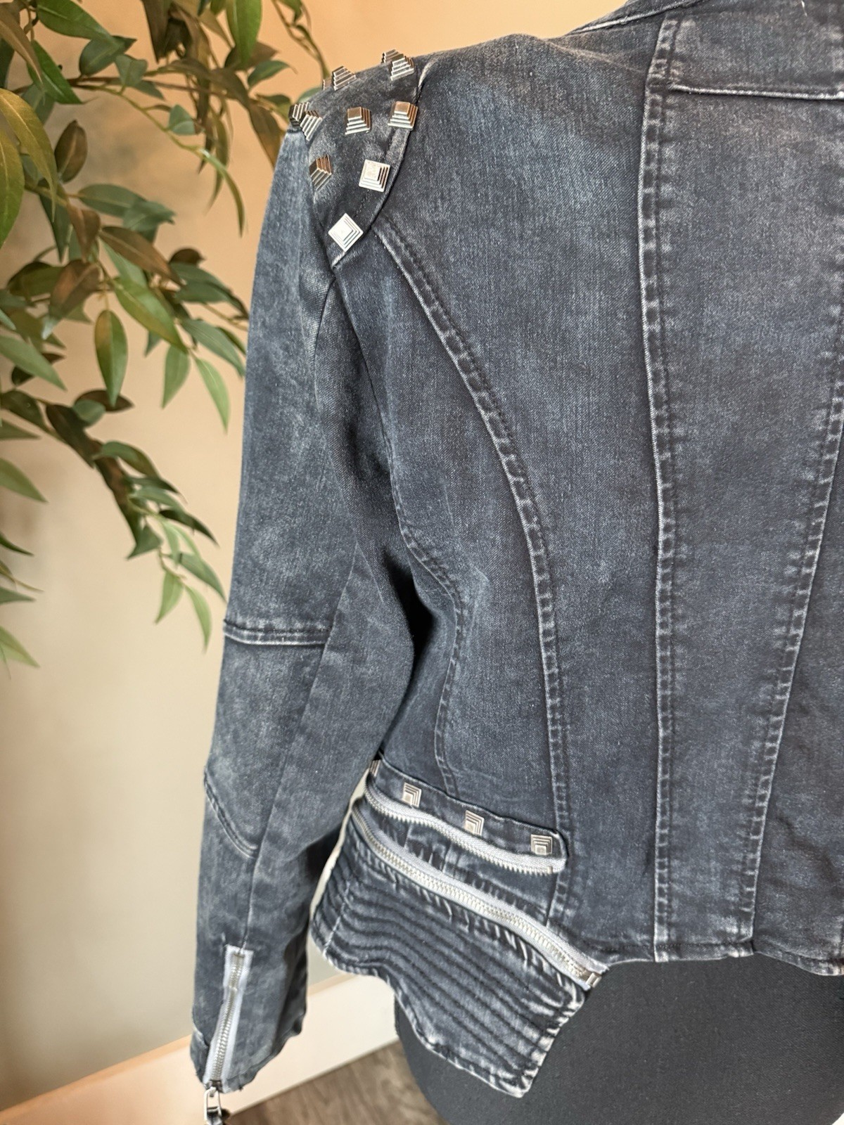 Jacket Womans Studded Riveted Denim Moto Cyber Punk Rock Steampunk M? Zipper S ?