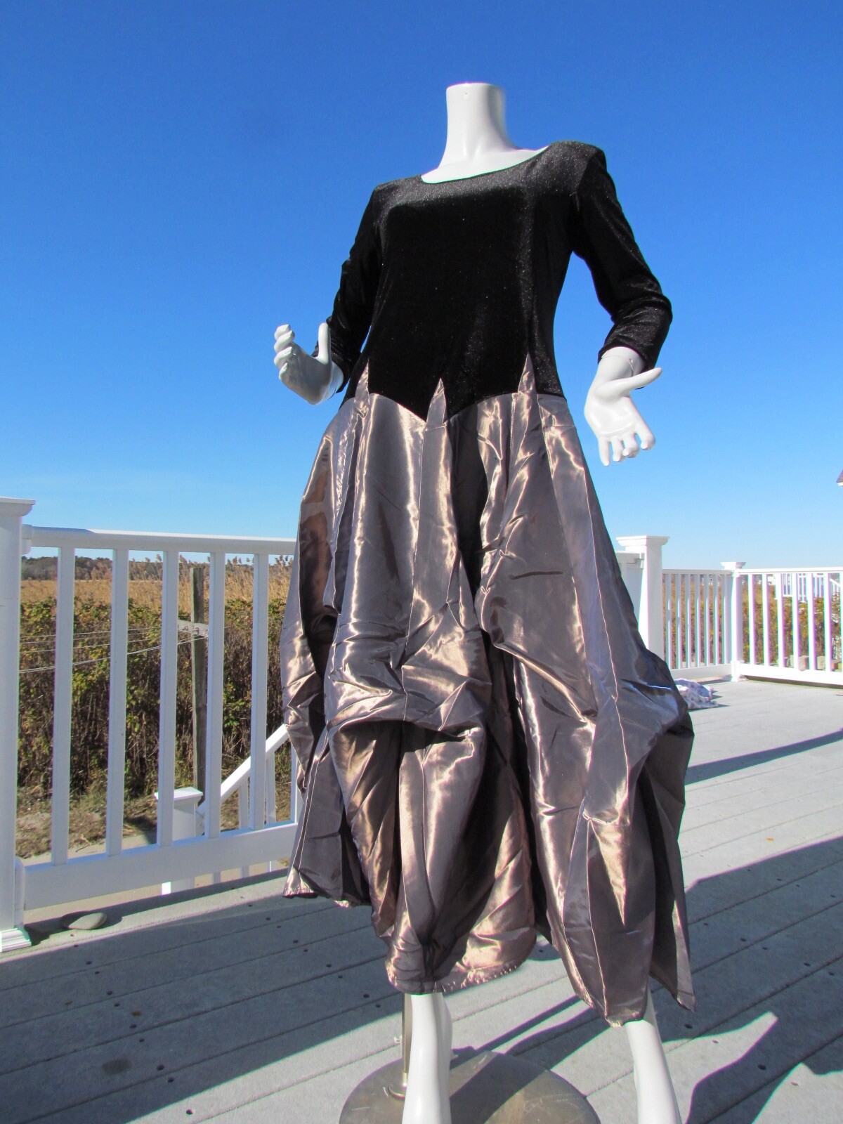 NEW M PYRAMID COLLECTION dress ball gown black velvet bronze champagne gorgeous