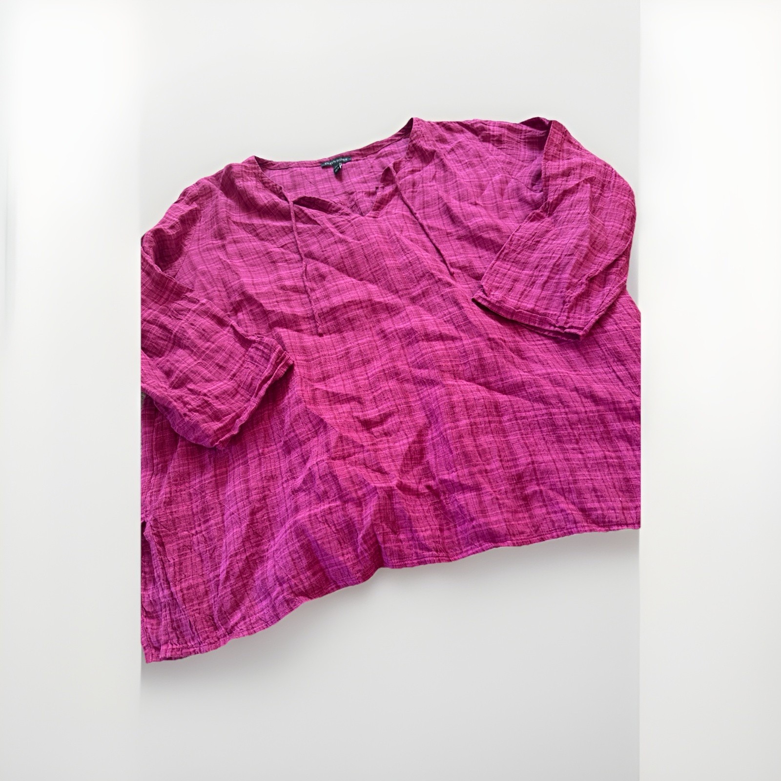 Eileen Fisher 100% Linen Pullover Top Women’s XL Pink Lagenlook Textured