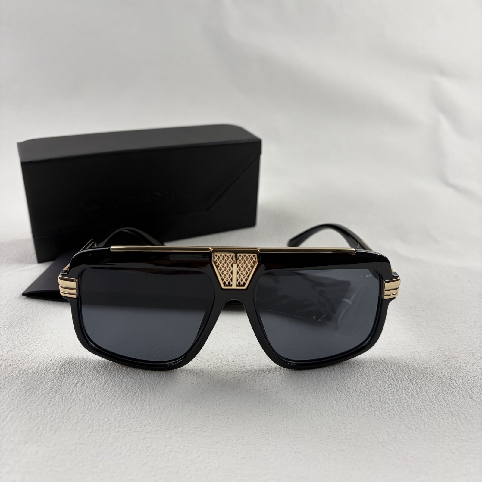 Cazal Crystal Gold Frame Sunglasses Men Women Black Lens Full Set + Case