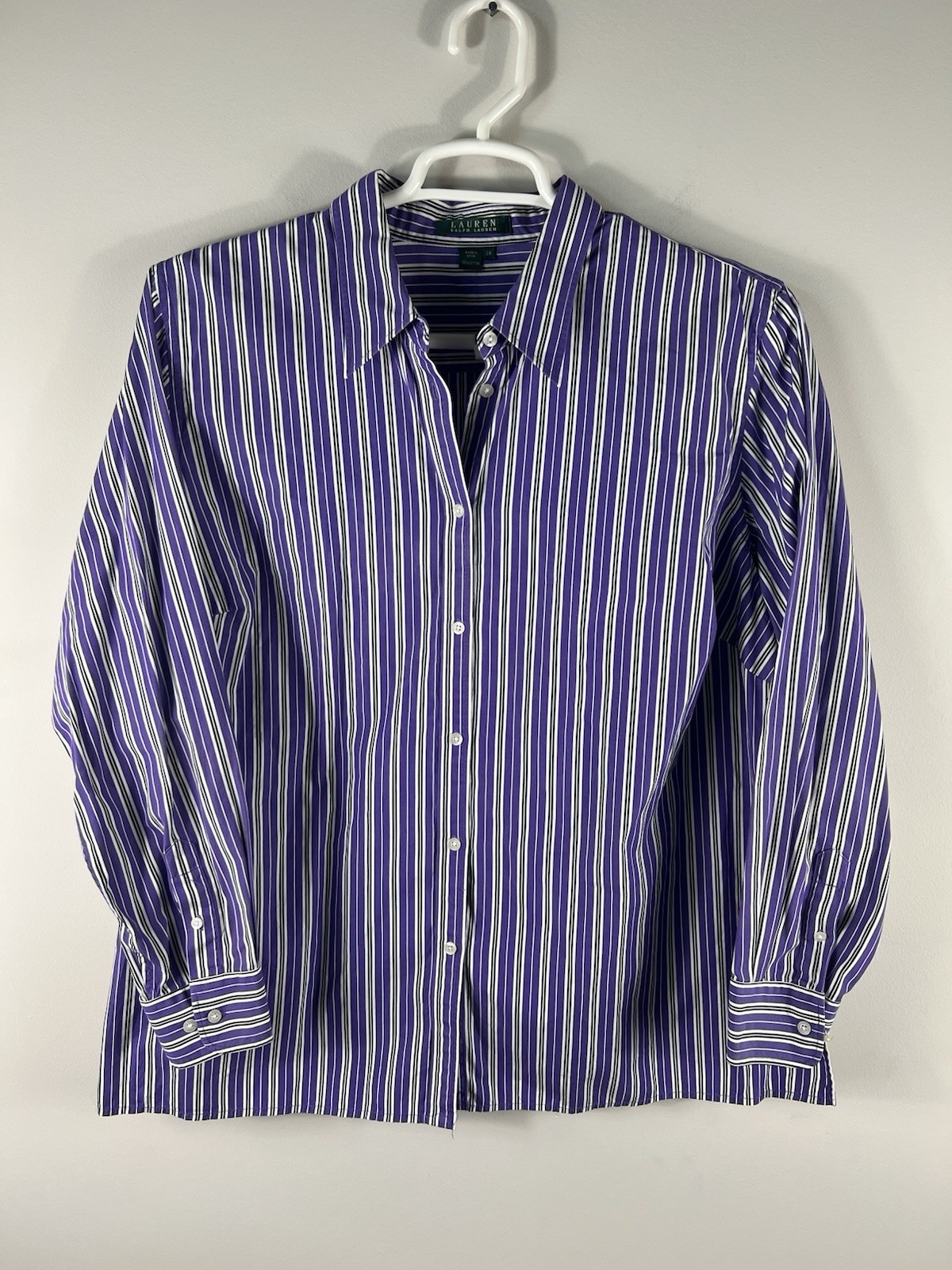 Lauren Ralph Lauren Button Up Shirt Women’s Purple Stripe Long Sleeve Size 2X