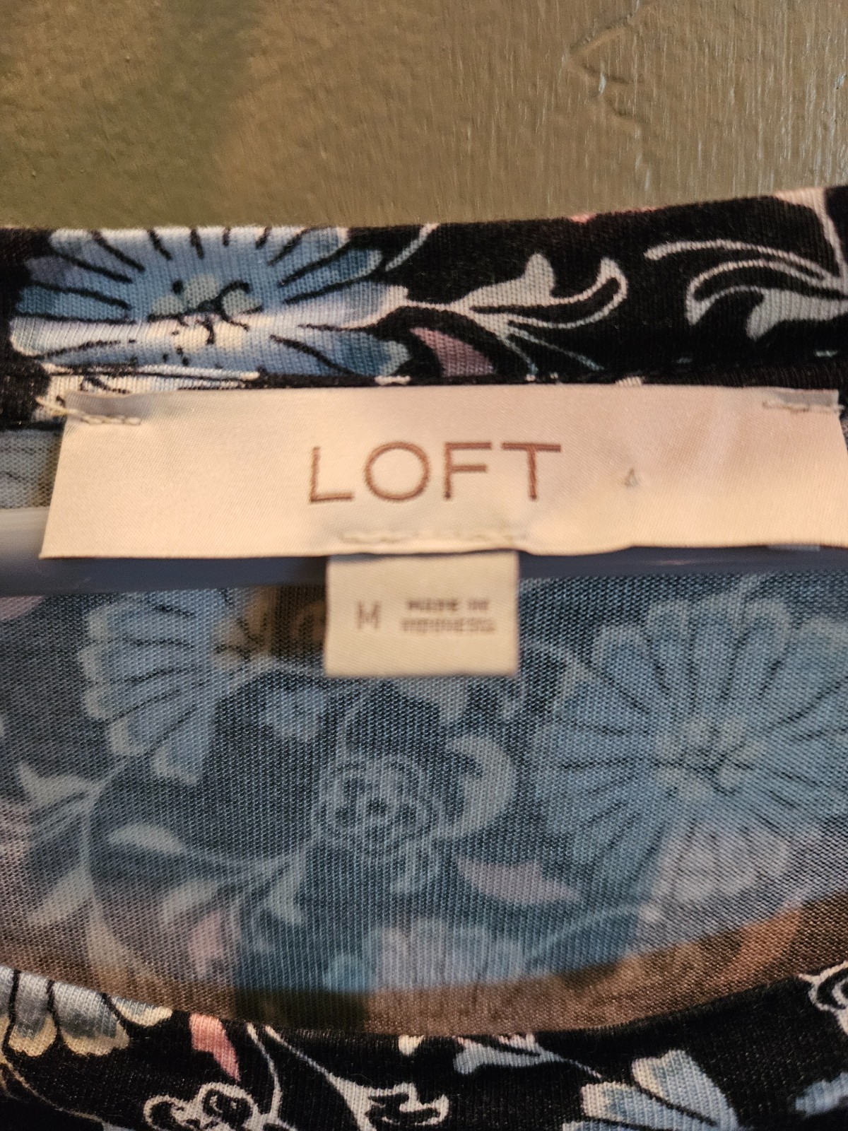 Loft blue flowered short sleeved blouse for womens-size Medium