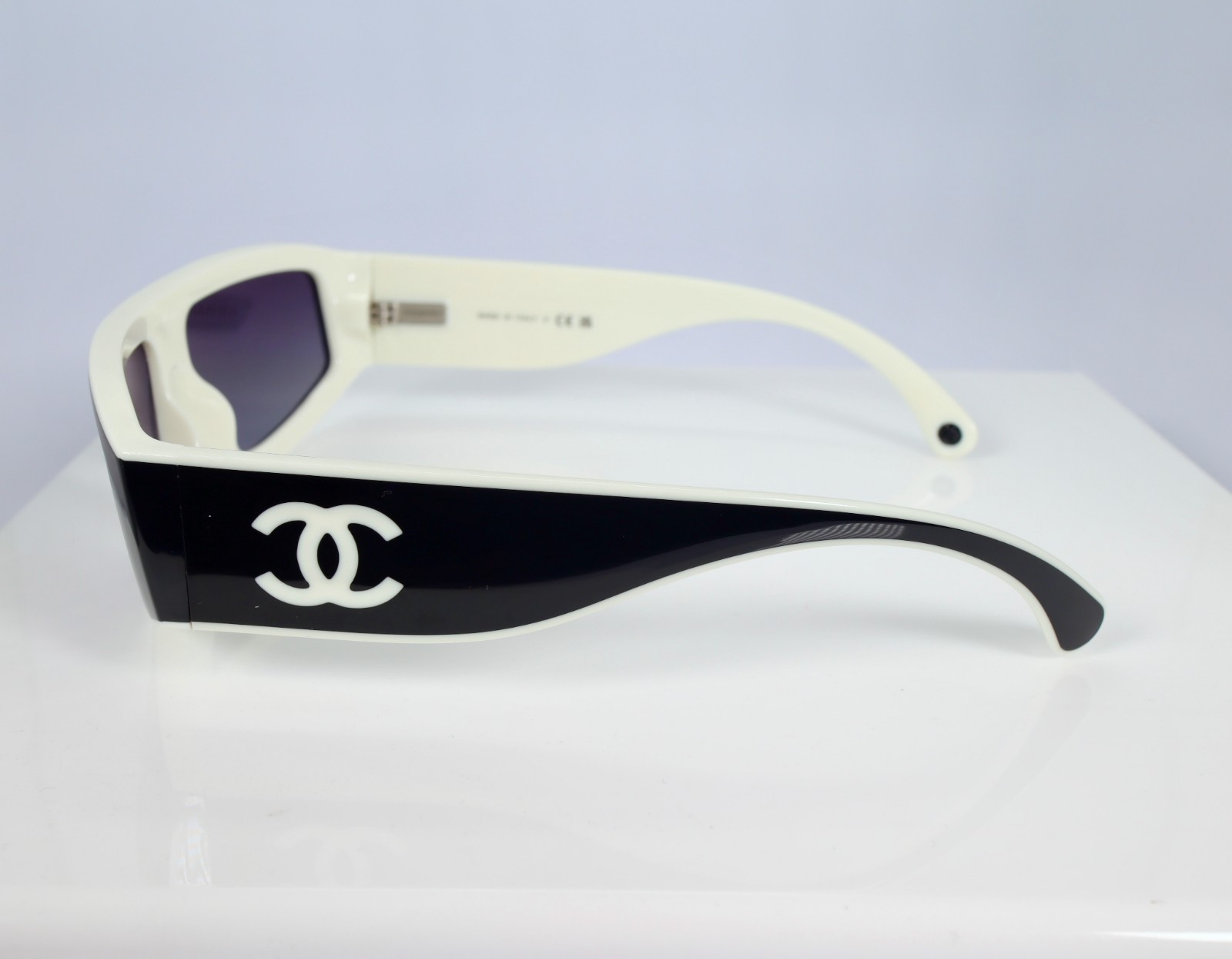 Chanel CH6057 Shield Sunglasses in Black and White with Gray Lenses