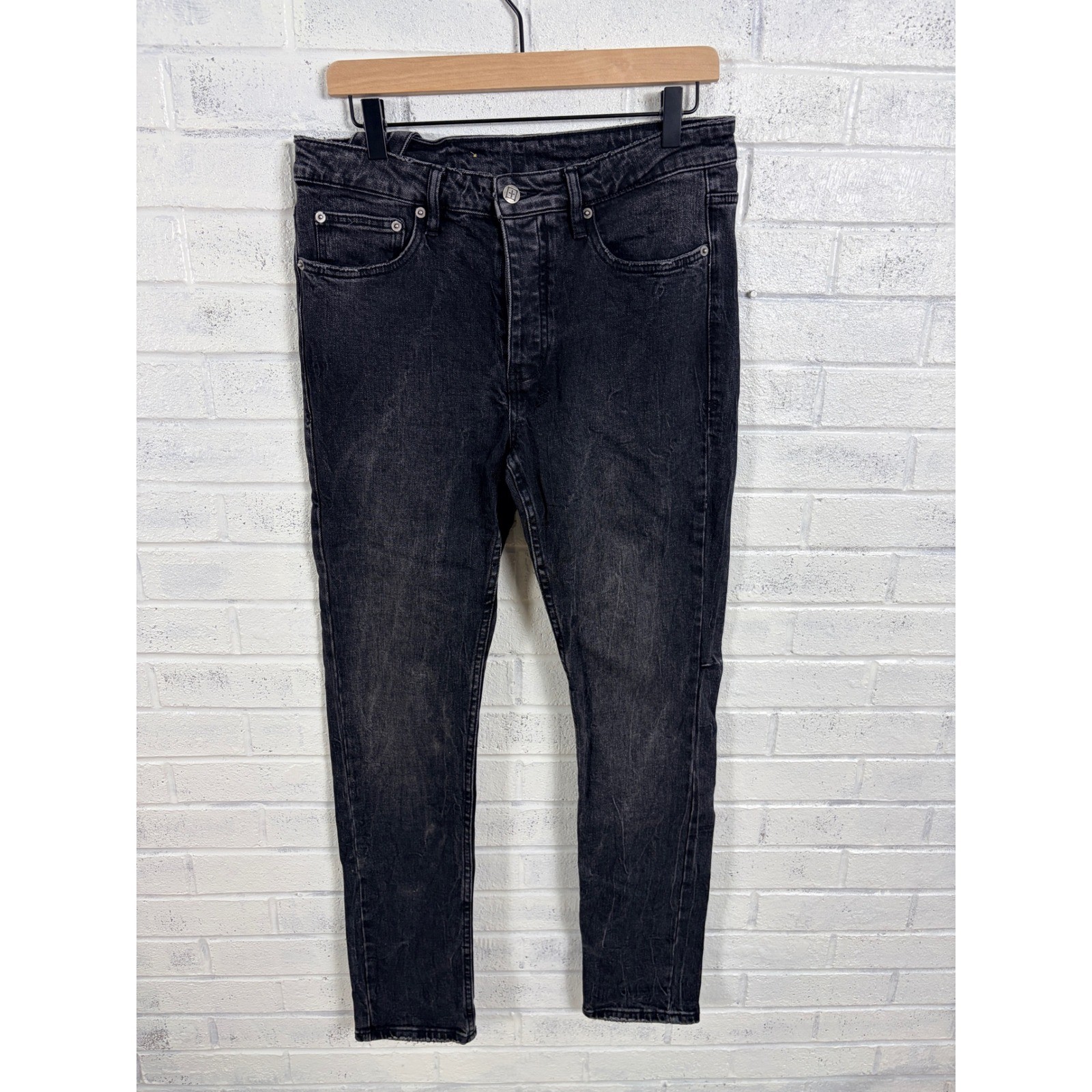Ksubi Chitch Marbled Jeans Mens 31 Black Distressed Slim Tapered Denim Grunge