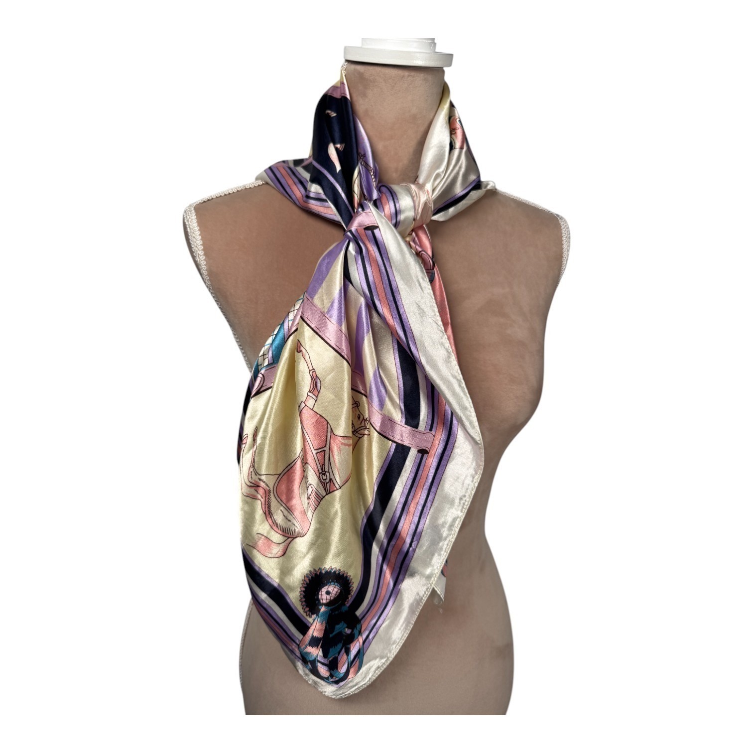 Unbranded Equestrian Square Scarf 35in Multicolor Horse Print Vintage Style