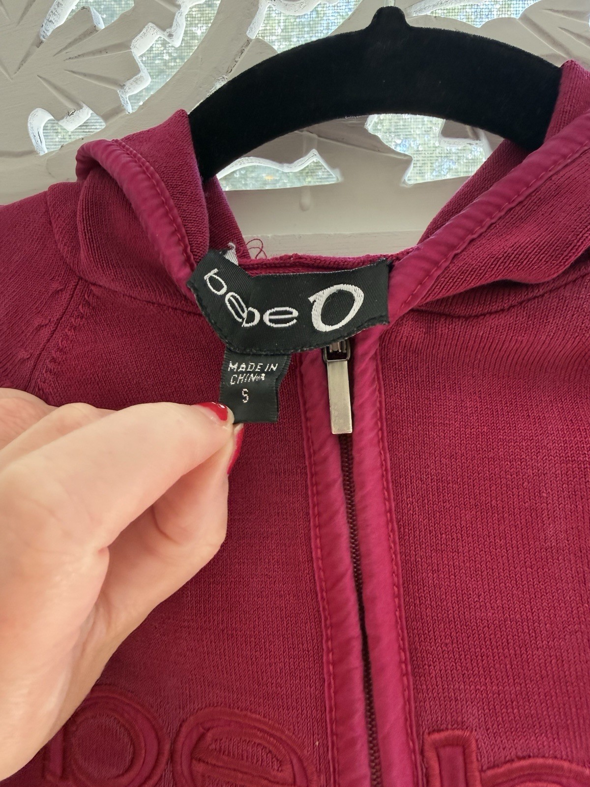 bebe Pink Solid Full Zip Hooded Logo Hoodie Women’s Size S Knit Long Sleeve