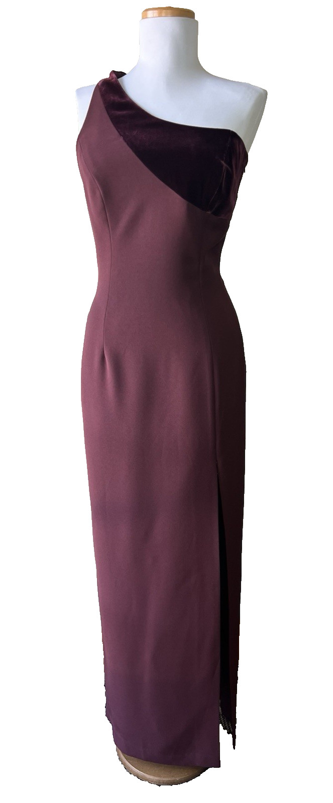 Andrea Polizzi for Rex Lester Burgundy Velvet One-Shoulder Open Back Maxi 6