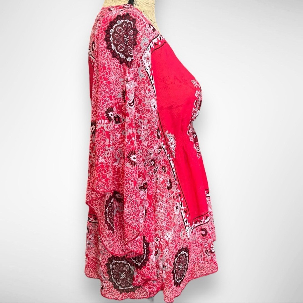 ALLISON BRITTNEY Pink White Black Kaftan Style Boho Lightweight Blouse | EUC