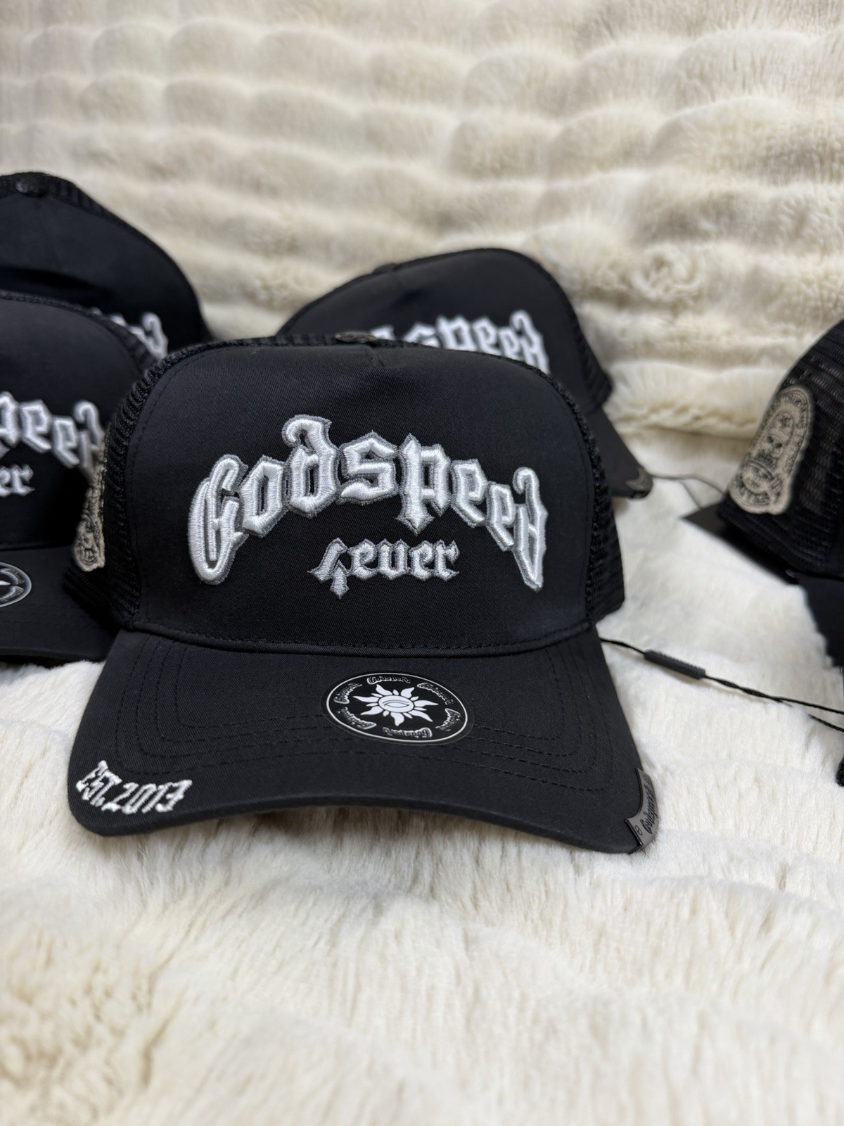 Godspeed Logo Trucker Hat Adjustable Mesh Back Black One Size