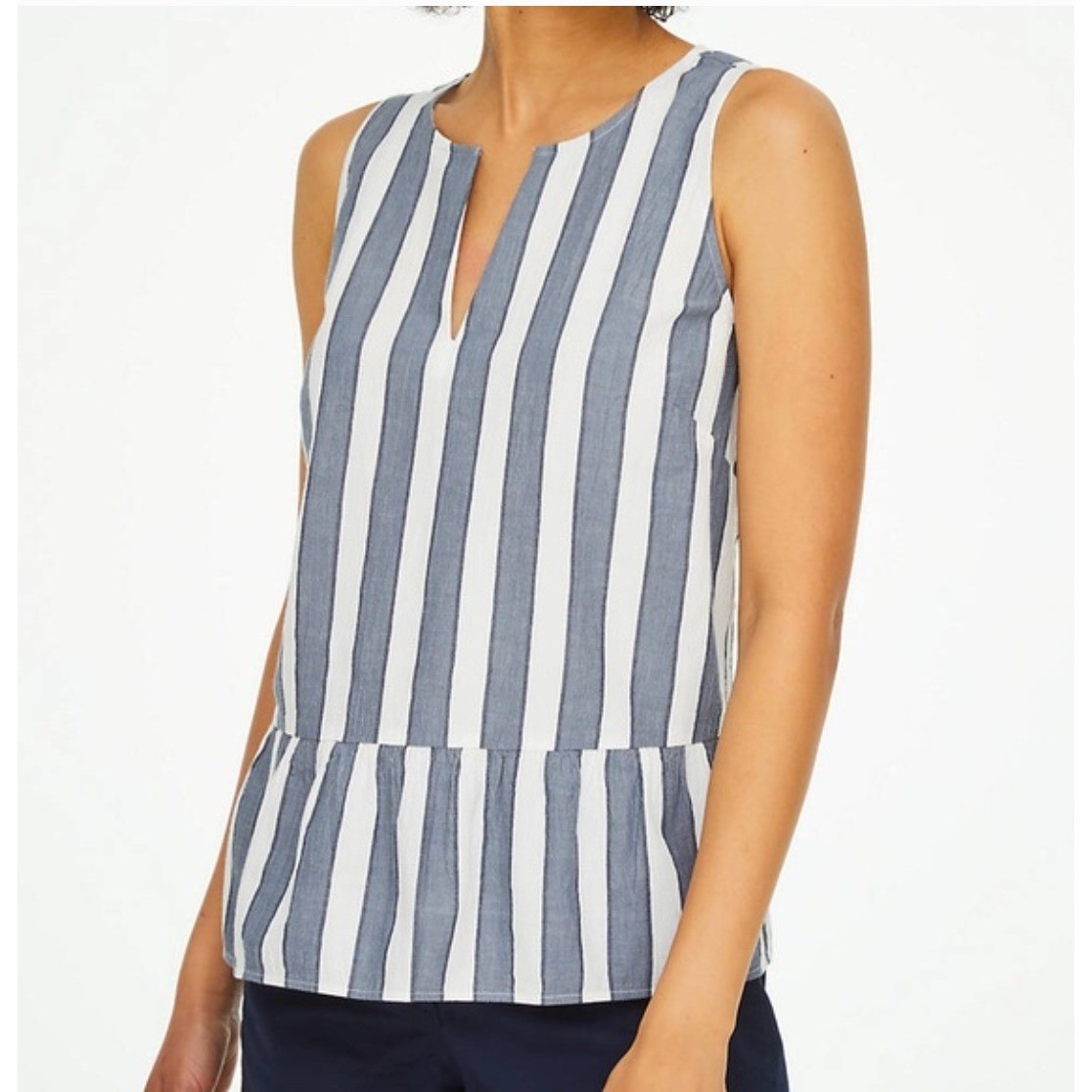 LOFT Outlet Women’s Top Striped Sleeveless V Neck Peplum Casual Blouse Sz S