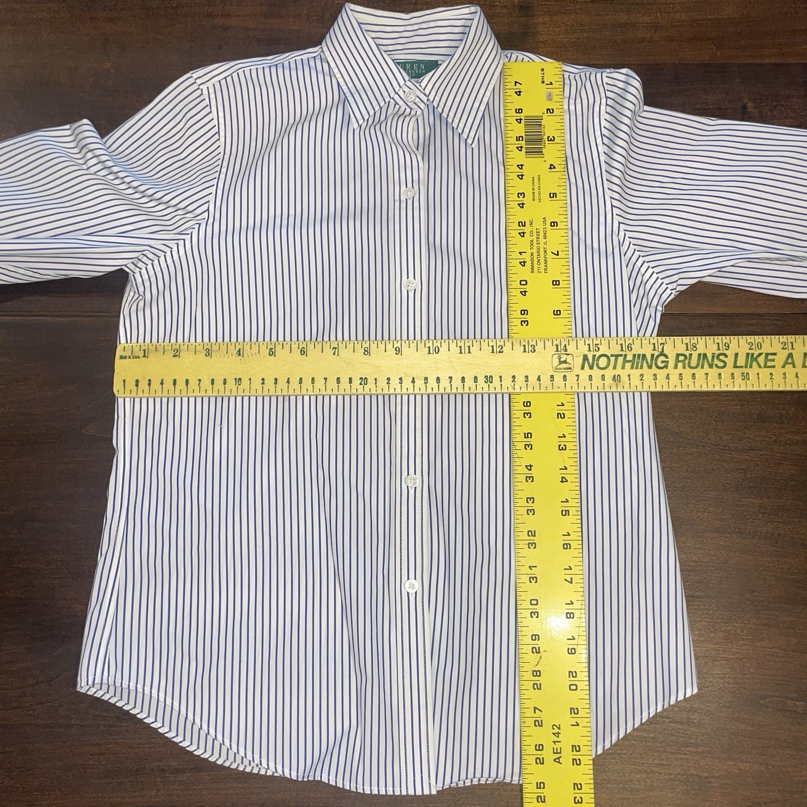 Lauren Ralph Lauren Classic Fit White/Blue Striped Dress Shirt – Size Petite