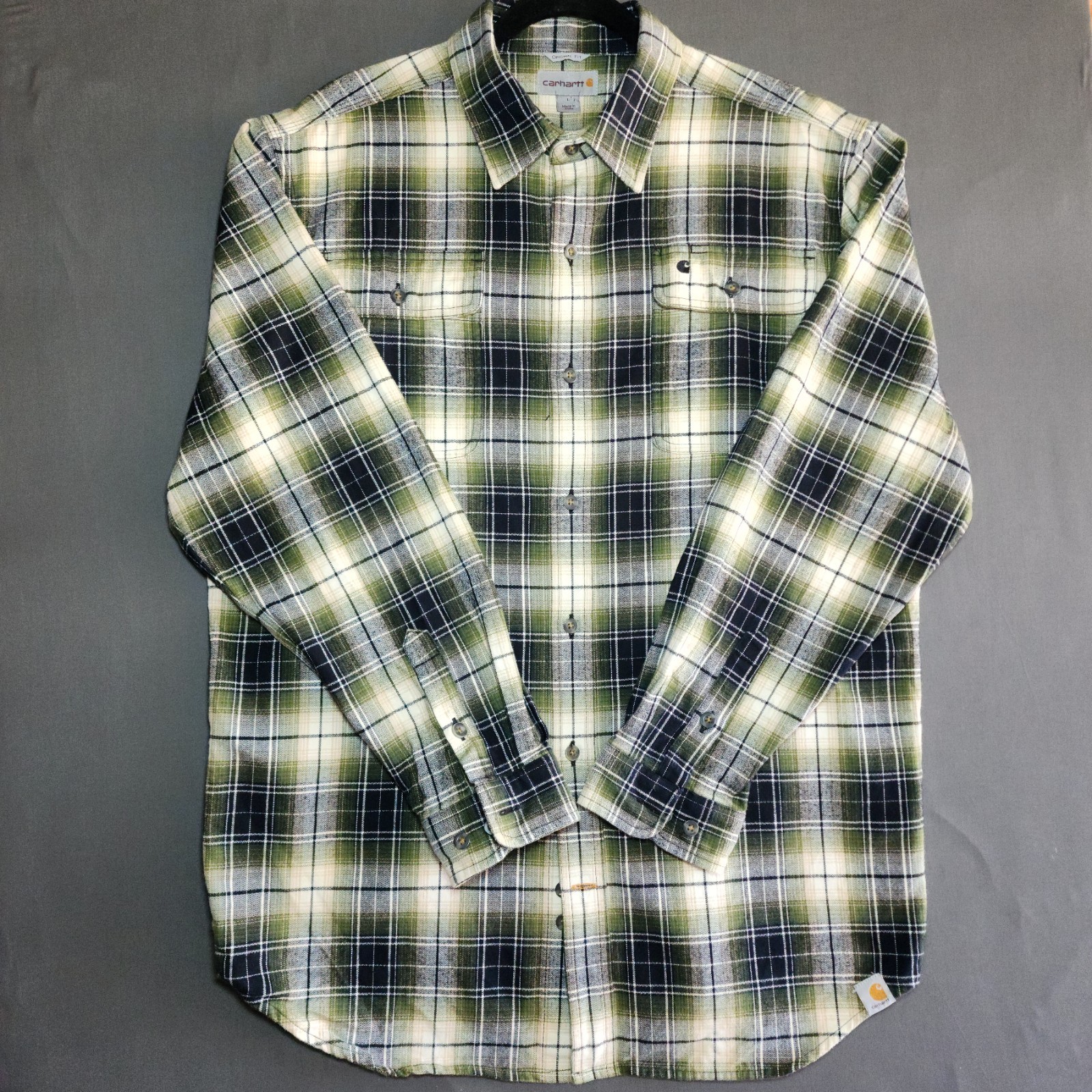 Carhartt Hubbard Plaid Flannel Shirt Original Fit Heavyweight Mens Large Green