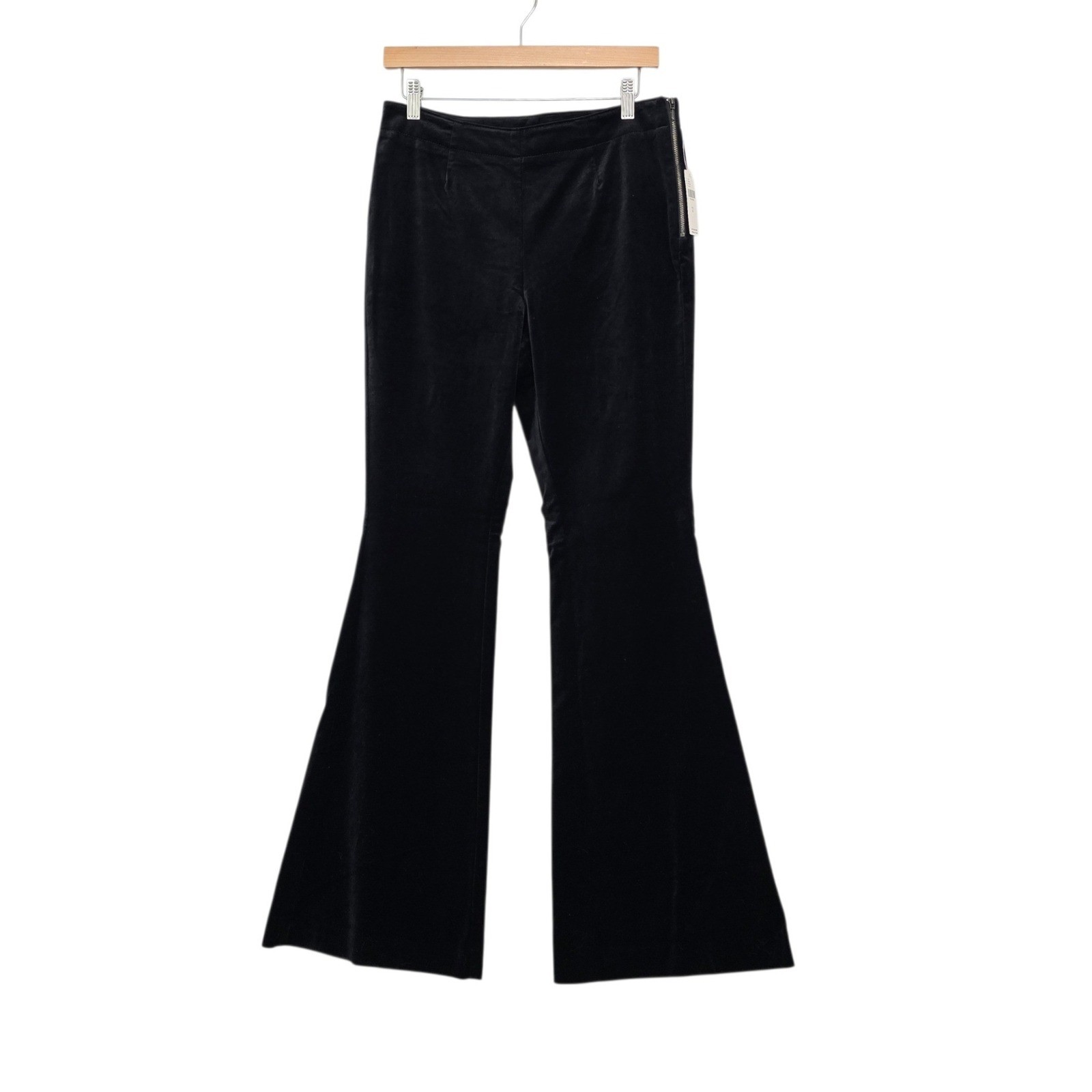 Anthropologie Black Velvet Flare Pants High Rise Side Zip Size 6 NEW