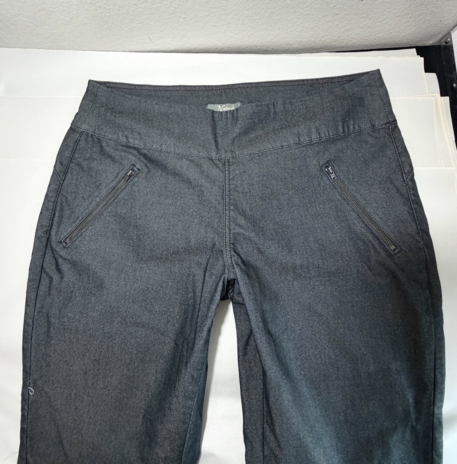 Natural Reflections Pants Size 14 Gray Pull On Zip Pockets Straight Leg Cotton
