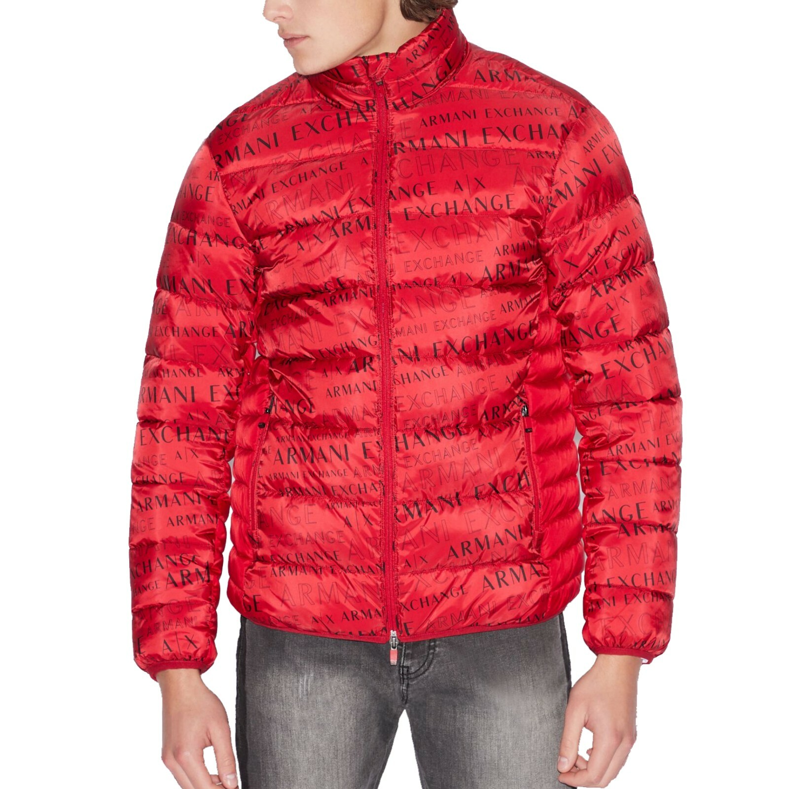 NWT : A|X ARMANI EXCHANGE Mens Logo Print Quilted Puffer Jacket : RED : S – XXL