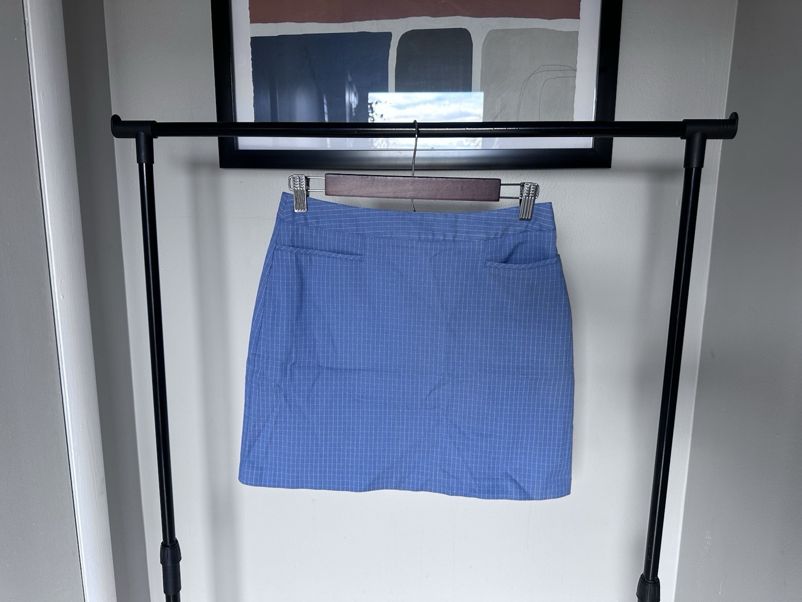 Esprit Light blue with subtle checkered pattern Mini Skirt Size 7-8 Y2K Retro