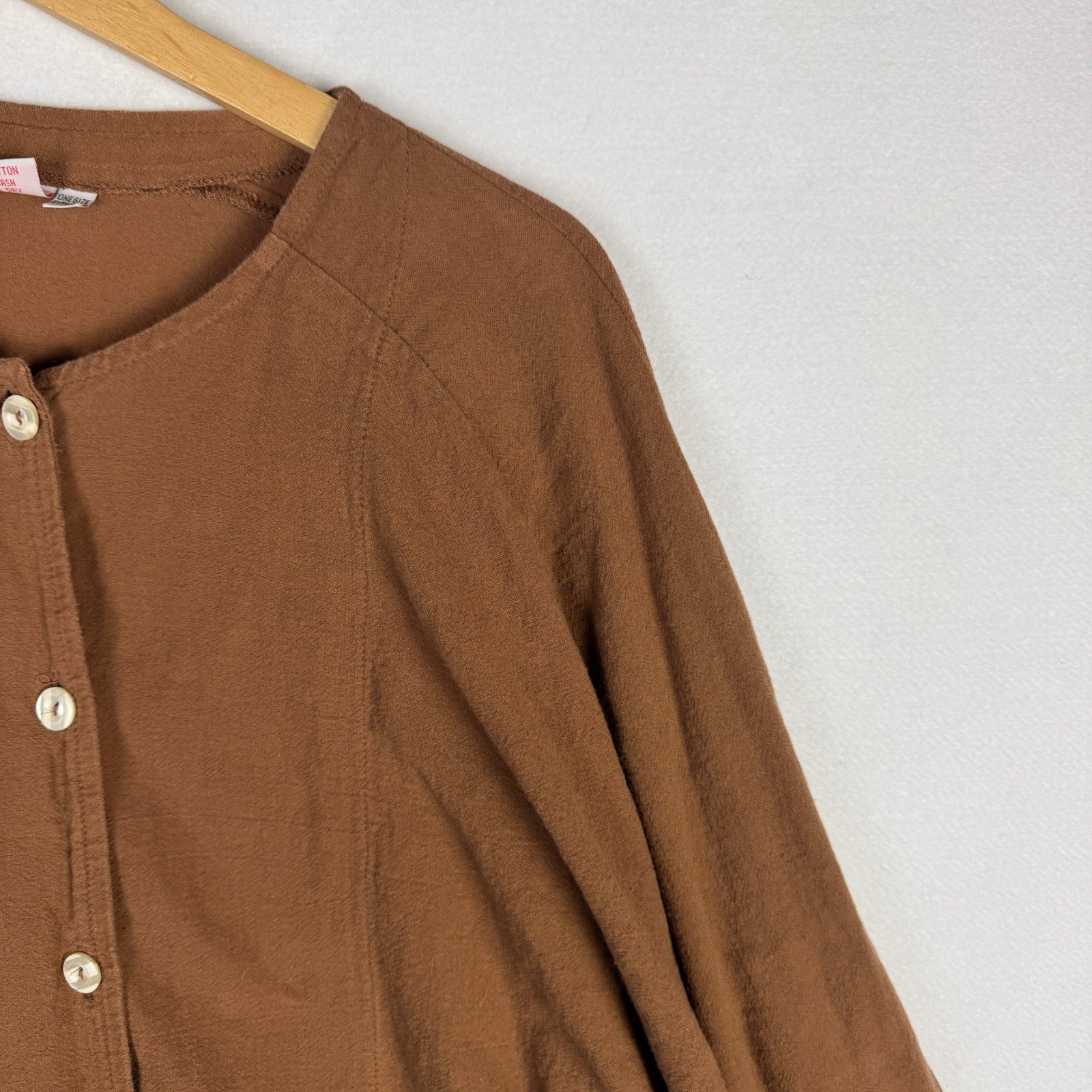 B’ Gauze Brown Cotton Button Front Oversized Top Made in USA One Size Fits All