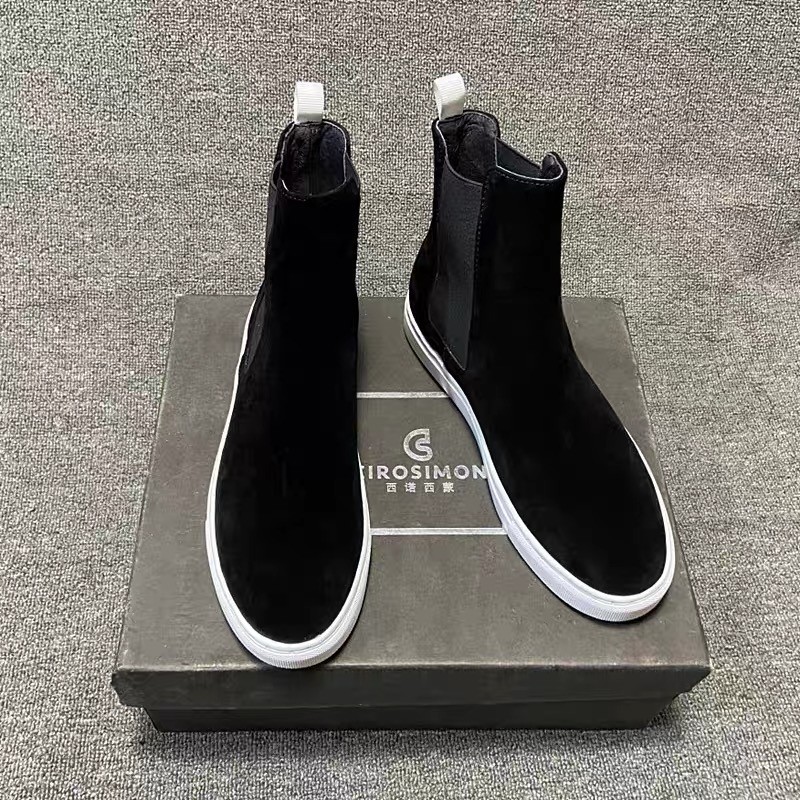 Mens British Round Toe Suede Leather Chelsea Boots Shoes Formal Business Pull On