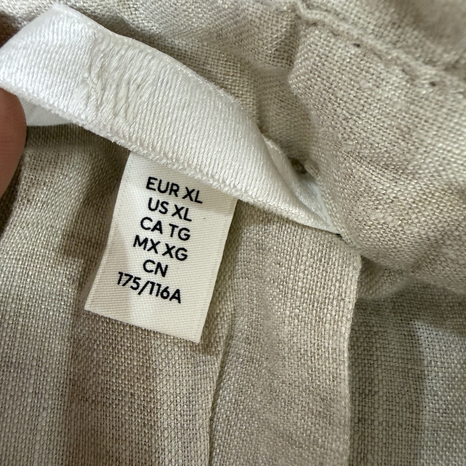 H&M 100% Linen Button Front Shirt Womens XL Beige Oversized Boxy Short Sleeve