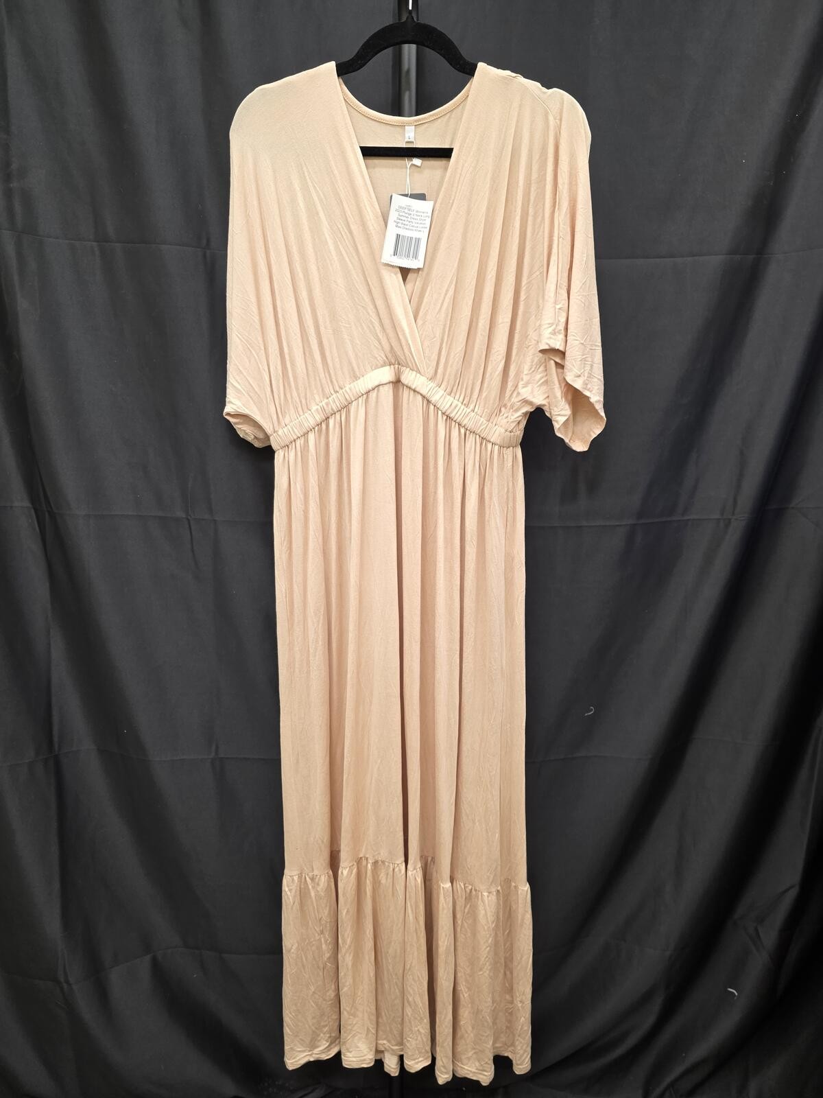 DEEP SELF Women’s Plunge V Neck High Waist Loose Maxi Summer Dress Khaki L