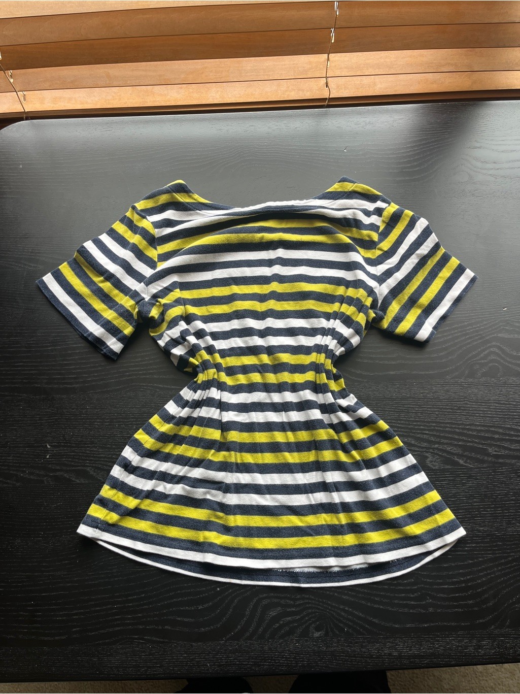 Croft & Barrow Stretchy Size M Navy & Lime Green Striped Boatneck Top
